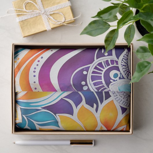 Kleurrijke Bloemen Batik Art Tissue Papier (Geschenk)