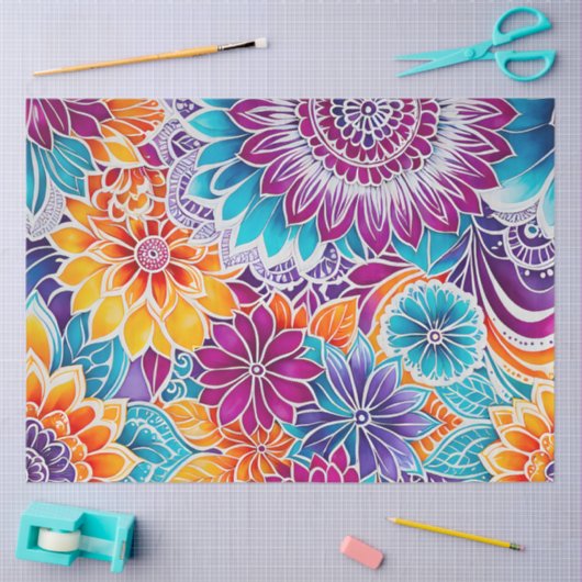 Kleurrijke Bloemen Batik Art Tissue Papier (Craft)