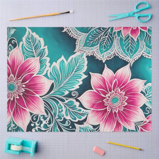 Kleurrijke Bloemen Batik Art Tissue Papier (Craft)