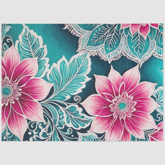 Kleurrijke Bloemen Batik Art Tissue Papier (Voorkant)