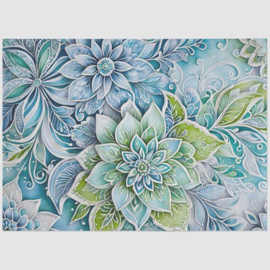 Kleurrijke Bloemen Batik Art Tissue Papier (Voorkant)