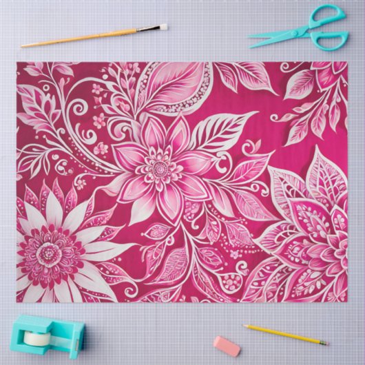 Kleurrijke Bloemen Batik Art Tissue Papier (Craft)