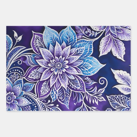 Kleurrijke Bloemen Batik Art Wrapping Paper Sheets (Voorkant 3)