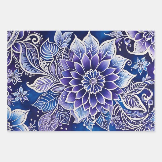 Kleurrijke Bloemen Batik Art Wrapping Paper Sheets (Voorkant 2)