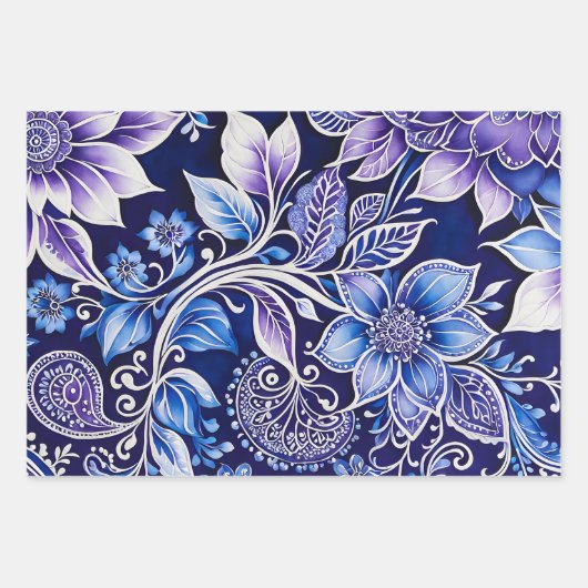Kleurrijke Bloemen Batik Art Wrapping Paper Sheets (Voorkant)