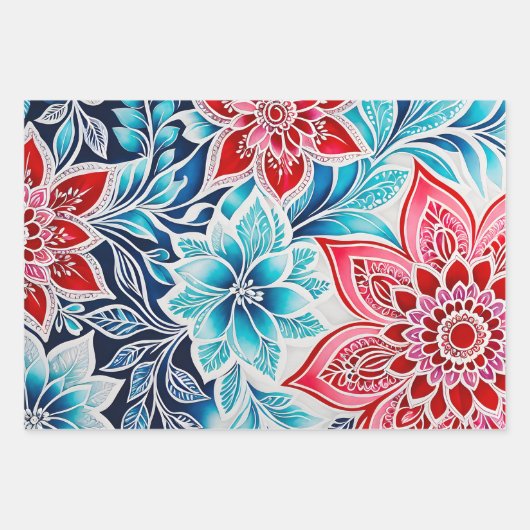 Kleurrijke Bloemen Batik Art Wrapping Paper Sheets (Voorkant 2)