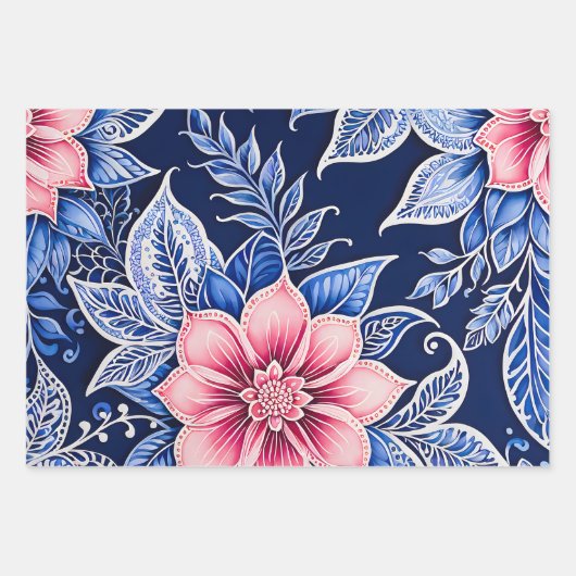 Kleurrijke Bloemen Batik Art Wrapping Paper Sheets (Voorkant 3)