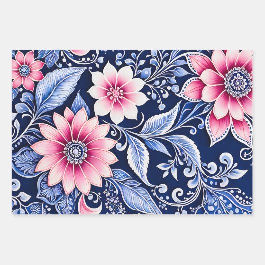 Kleurrijke Bloemen Batik Art Wrapping Paper Sheets (Voorkant)