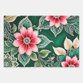 Kleurrijke Bloemen Batik Art Wrapping Paper Sheets (Voorkant 3)