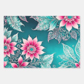 Kleurrijke Bloemen Batik Art Wrapping Paper Sheets (Voorkant 3)
