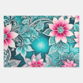 Kleurrijke Bloemen Batik Art Wrapping Paper Sheets (Voorkant 2)