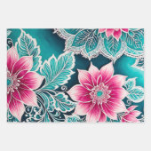 Kleurrijke Bloemen Batik Art Wrapping Paper Sheets (Voorkant)