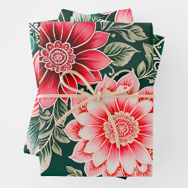 Kleurrijke Bloemen Batik Art Wrapping Paper Sheets