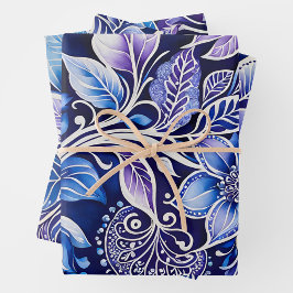 Kleurrijke Bloemen Batik Art Wrapping Paper Sheets