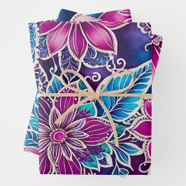 Kleurrijke Bloemen Batik Art Wrapping Paper Sheets