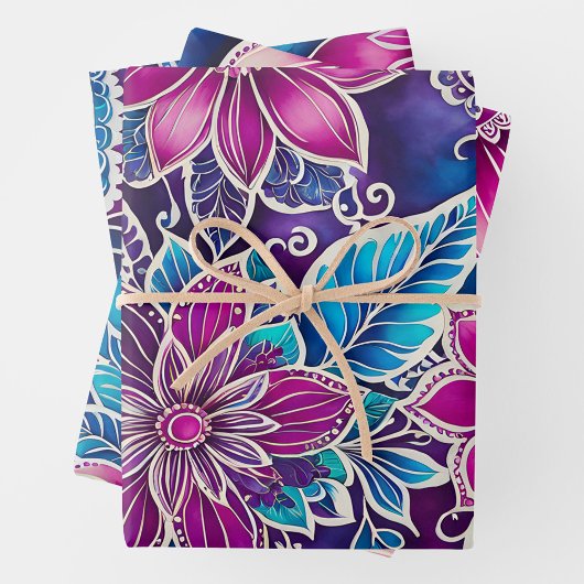 Kleurrijke Bloemen Batik Art Wrapping Paper Sheets