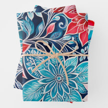 Kleurrijke Bloemen Batik Art Wrapping Paper Sheets
