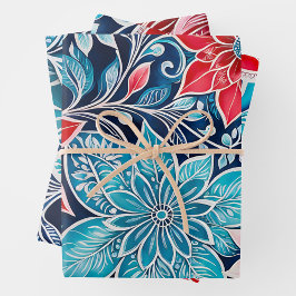 Kleurrijke Bloemen Batik Art Wrapping Paper Sheets