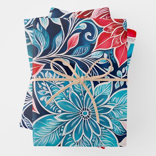 Kleurrijke Bloemen Batik Art Wrapping Paper Sheets