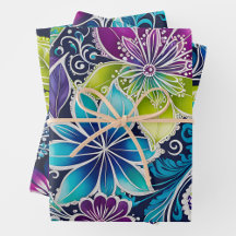 Kleurrijke Bloemen Batik Art Wrapping Paper Sheets