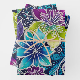 Kleurrijke Bloemen Batik Art Wrapping Paper Sheets