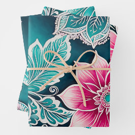 Kleurrijke Bloemen Batik Art Wrapping Paper Sheets