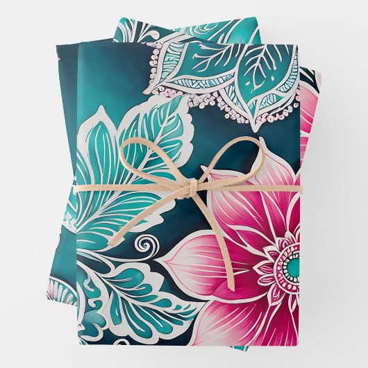 Kleurrijke Bloemen Batik Art Wrapping Paper Sheets