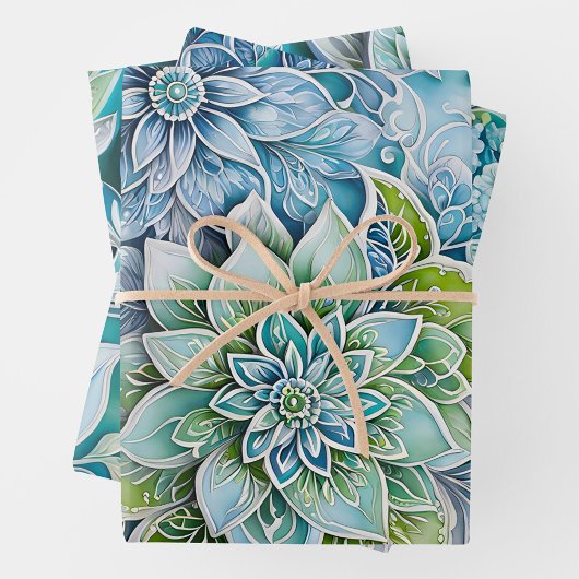 Kleurrijke Bloemen Batik Art Wrapping Paper Sheets