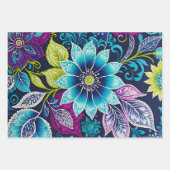 Kleurrijke Bloemen Batik Art Wrapping Paper Sheets (Voorkant 3)
