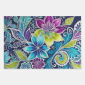 Kleurrijke Bloemen Batik Art Wrapping Paper Sheets (Voorkant)