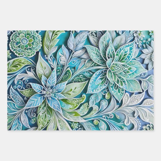 Kleurrijke Bloemen Batik Art Wrapping Paper Sheets (Voorkant 3)