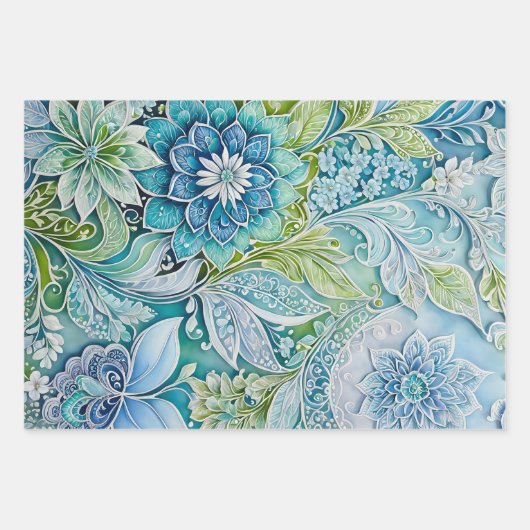 Kleurrijke Bloemen Batik Art Wrapping Paper Sheets (Voorkant 2)