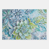 Kleurrijke Bloemen Batik Art Wrapping Paper Sheets (Voorkant)