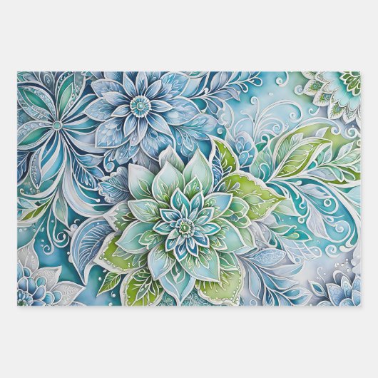 Kleurrijke Bloemen Batik Art Wrapping Paper Sheets (Voorkant)