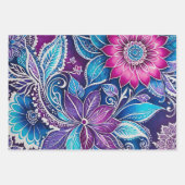 Kleurrijke Bloemen Batik Art Wrapping Paper Sheets (Voorkant 3)