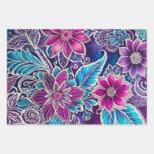 Kleurrijke Bloemen Batik Art Wrapping Paper Sheets (Voorkant)