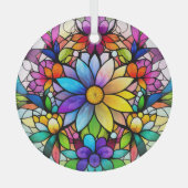 Kleurrijke bloemen bevlekt glas ornament (Voorkant)