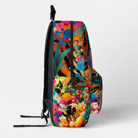 Kleurrijke bloemen, bijen en dierenprint bedrukte rugzak (Links)