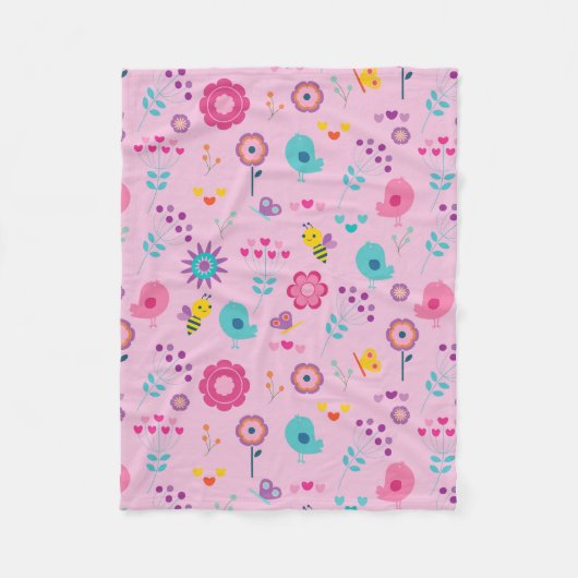 Kleurrijke bloemen Bijen Vogels Fleece Deken (Voorkant)
