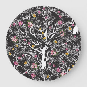 Kleurrijke bloemen: Black Tree Naadloos Grote Klok