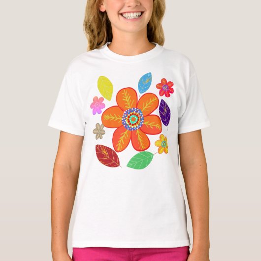 Kleurrijke bloemen bladeren t-shirt (Voorkant)