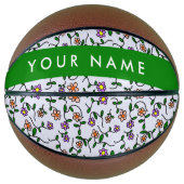 Kleurrijke bloemen, blauwe achtergrond, groen basketbal (Voorkant)