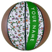 Kleurrijke bloemen, blauwe achtergrond, groen basketbal (Verticaal)