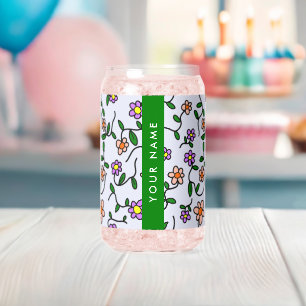 Kleurrijke Bloemen, Blauwe Achtergrond, Groen Blikvorm Glas