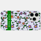 Kleurrijke bloemen, blauwe achtergrond, groen Case-Mate iPhone case (Achterkant (horizontaal))