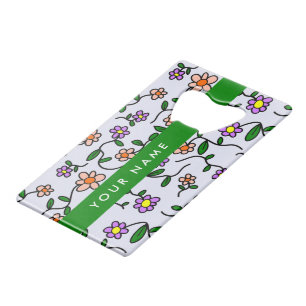 Kleurrijke Bloemen, Blauwe Achtergrond, Groen Creditkaart Flessenopener