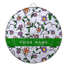 Kleurrijke bloemen, blauwe achtergrond, groen dartbord