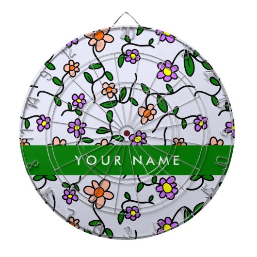 Kleurrijke bloemen, blauwe achtergrond, groen dartbord (Voorkant)