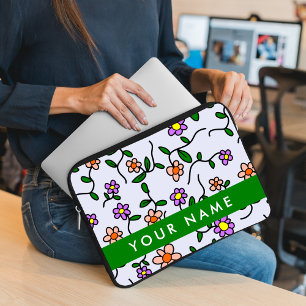 Kleurrijke Bloemen, Blauwe Achtergrond, Groen Laptop Sleeve