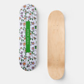 Kleurrijke bloemen, blauwe achtergrond, groen persoonlijk skateboard (Voorkant)